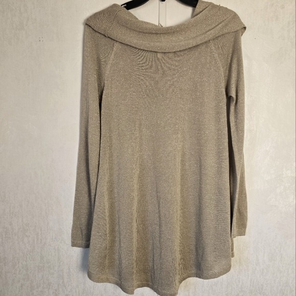 Umgee Women's L Sweater Beige Metallic Pullover Cowl Neck Shimmer New Year's Eve - Picture 4 of 10